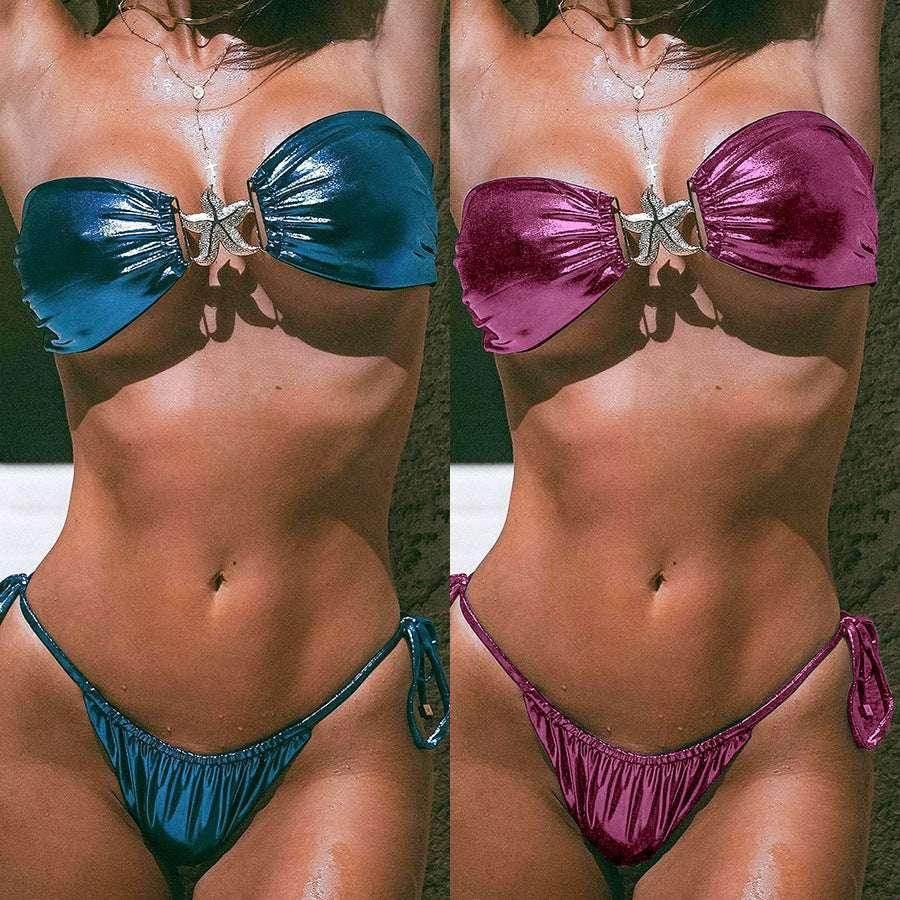 Sapphire Blue Glossy Starfish Bikini - Sexy & Quick-Dry - ZA-Zola