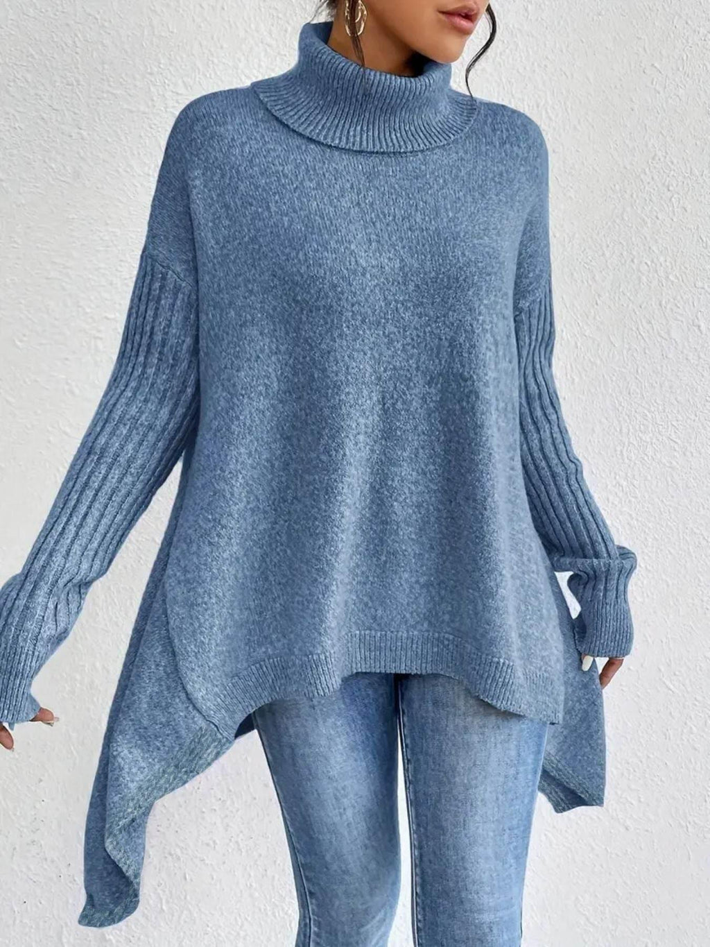 Irregular Turtleneck Sweater | Winter Loose Knit Pullover Women - ZA-Zola