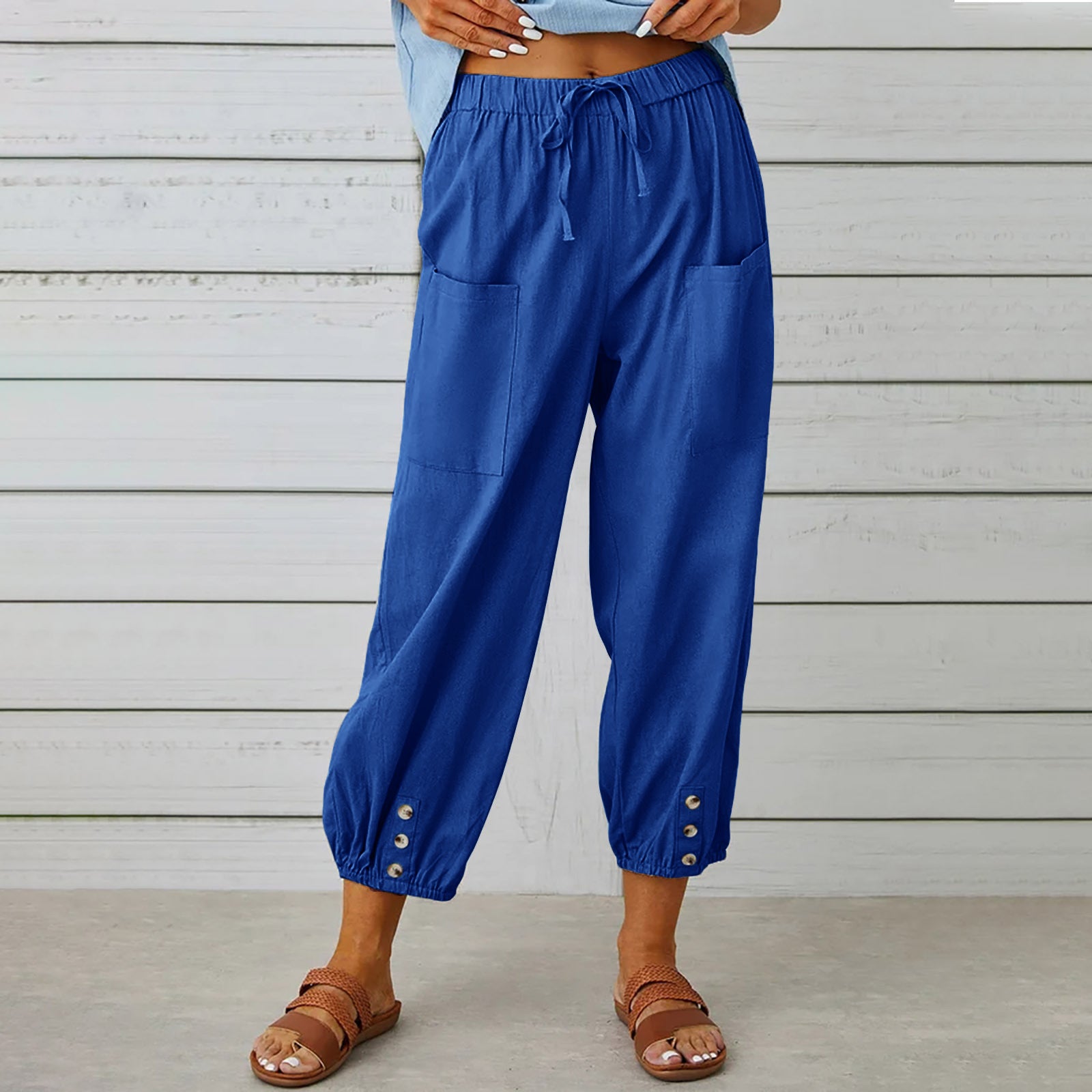 High Waist Cropped Pants Colors White Gray Black Khaki Denim Blue Army Green Dark Blue Brown Brick Red Purple Sapphire Lake Blue Women