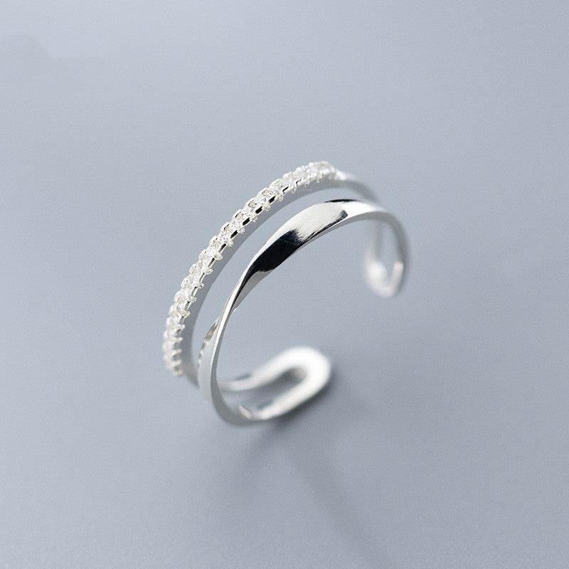 Silver Jewelry – Twisted Double Row Adjustable S925 Silver Ring - ZA-Zola