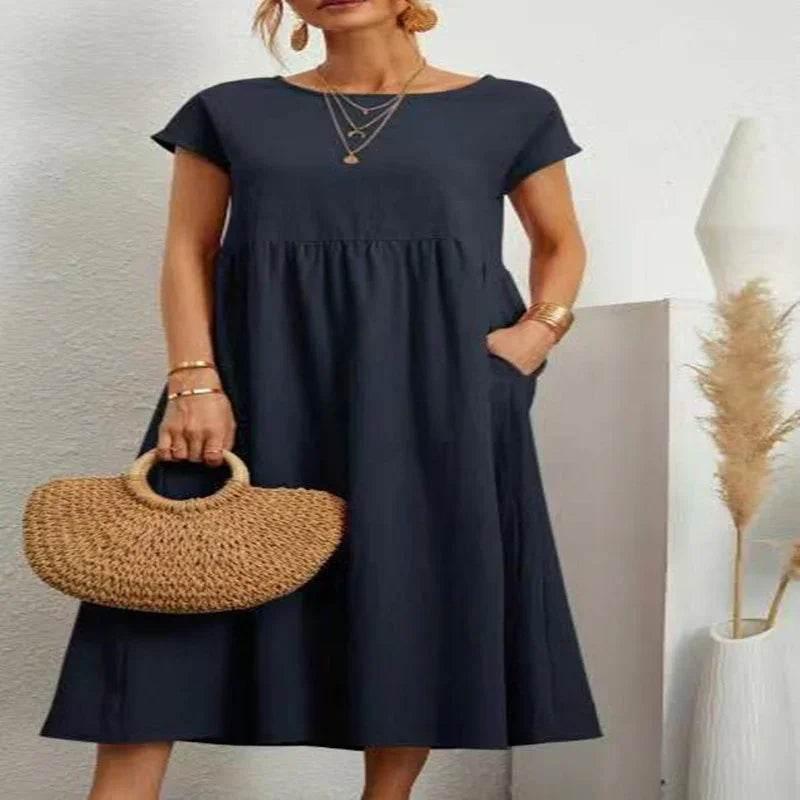 Sleeveless Cotton Linen Pocket Dress – Loose Fit - ZA-Zola