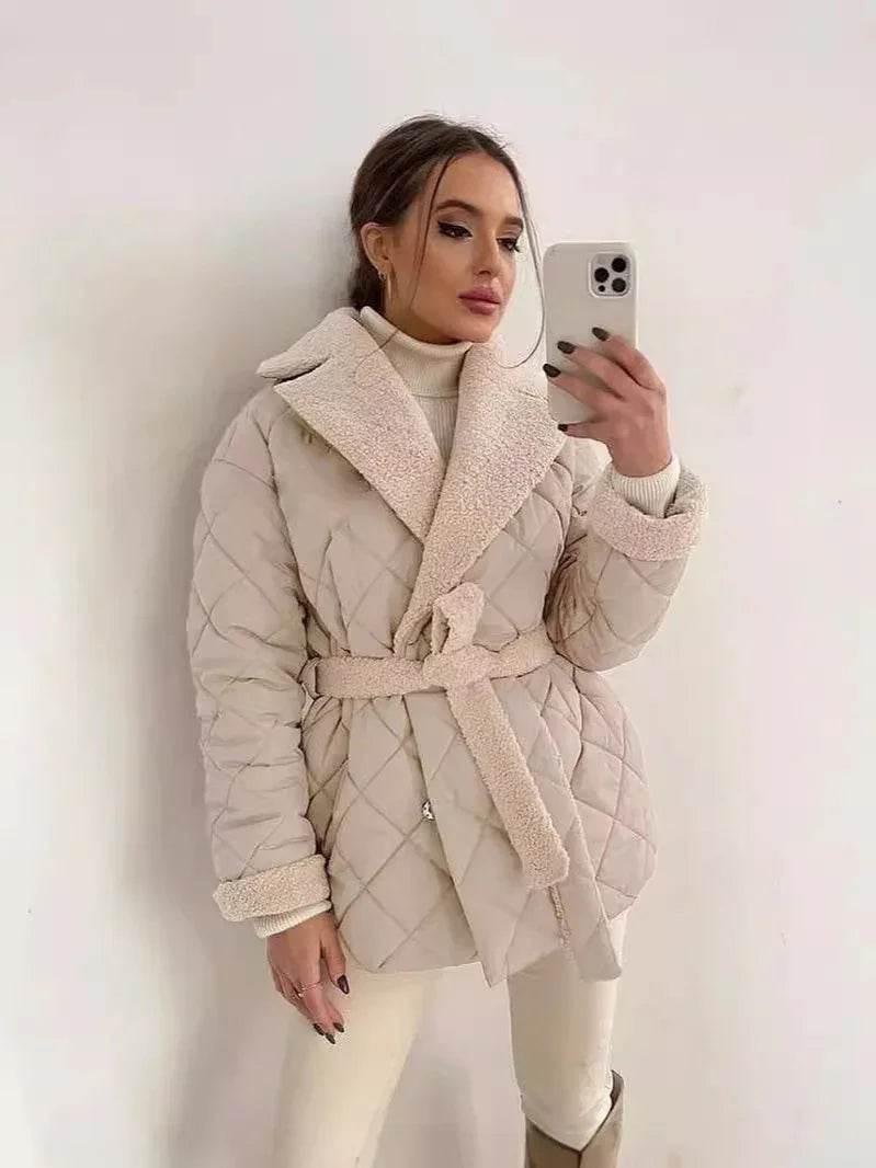 Winter Lapel Plaid Coat – Stylish Waist-Tied Jacket | Shop Now! - ZA-Zola