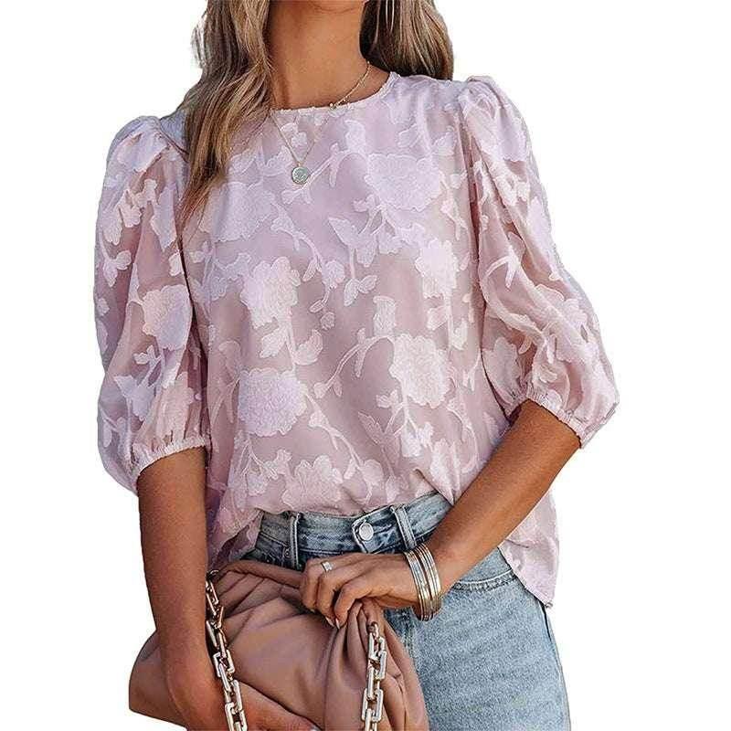 Puff Sleeve Chiffon Top | Floral Sweet Pullover - ZA-Zola