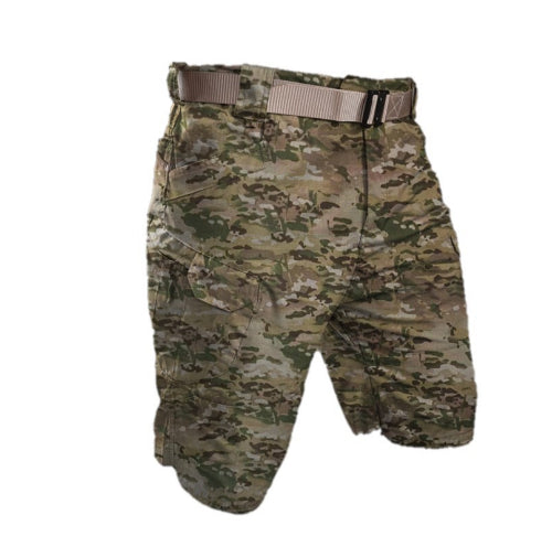 Camouflage tactical pants with a belt on a white background