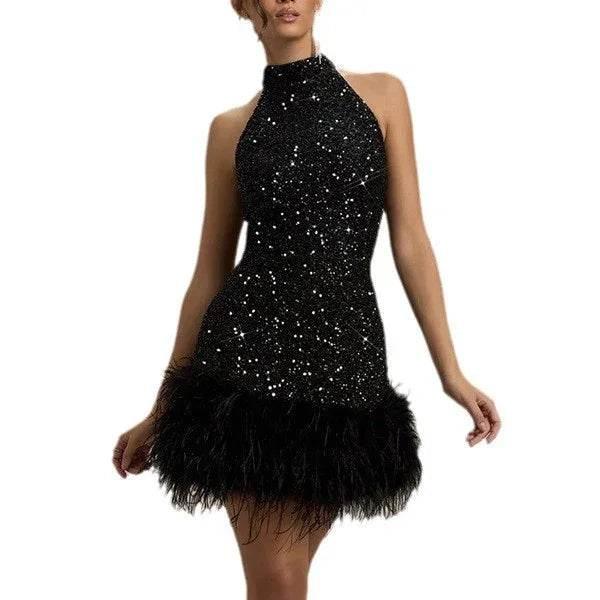 Women's Sleeveless Shiny Plush Dress - Stylish & Elegant - ZA-Zola