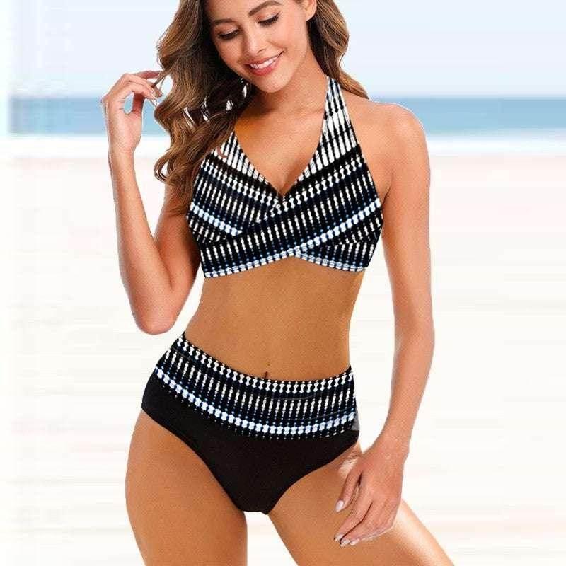 Striped Tie-Dye Hollow Bikini Swimsuit | S–5XL - ZA-Zola