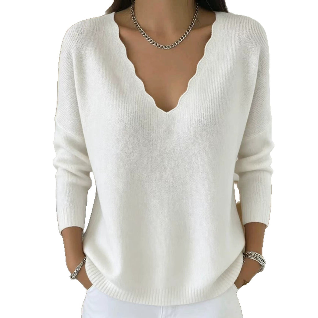 Women’s V Neck Knit Sweater | Loose Knit Pullover