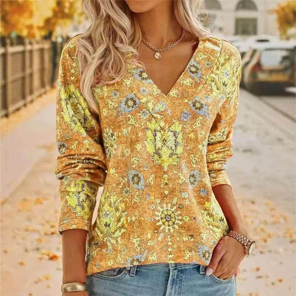 Boho V-Neck Long Sleeve Top – Summer Beach Style - ZA-Zola