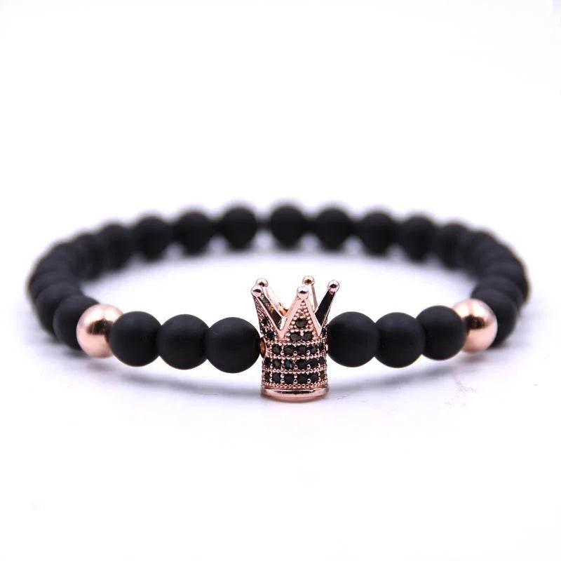Crown Matte Black Copper Bead Bracelet Zircon - ZA-Zola
