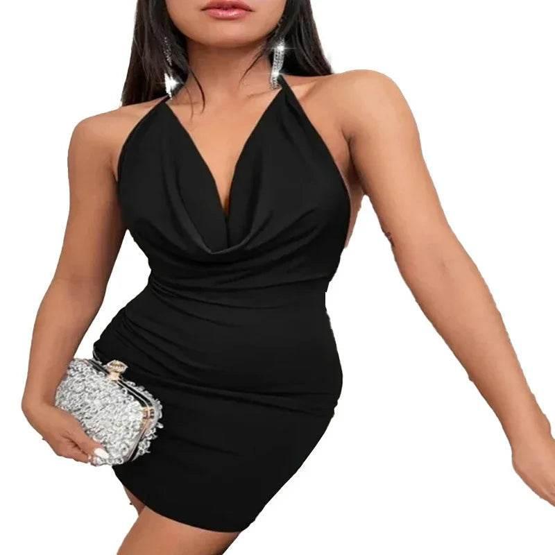 Summer Deep V-neck Backless Halter Dress - Stylish Midi - ZA-Zola