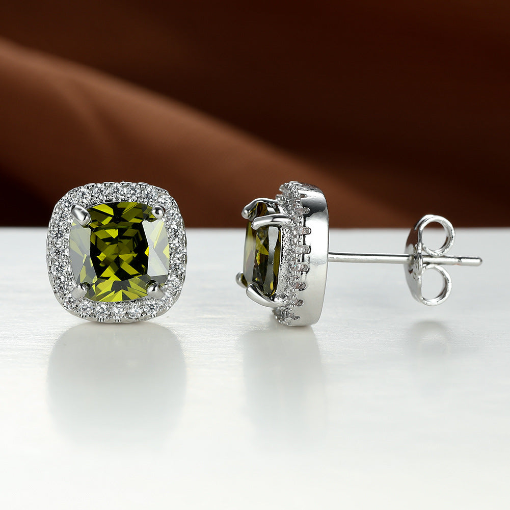 Minimalist Emerald Zircon Studs | Multi-Color Unisex