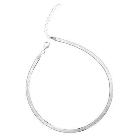 S925 Silver Flat Snake Bone Chain Anklet - ZA-Zola