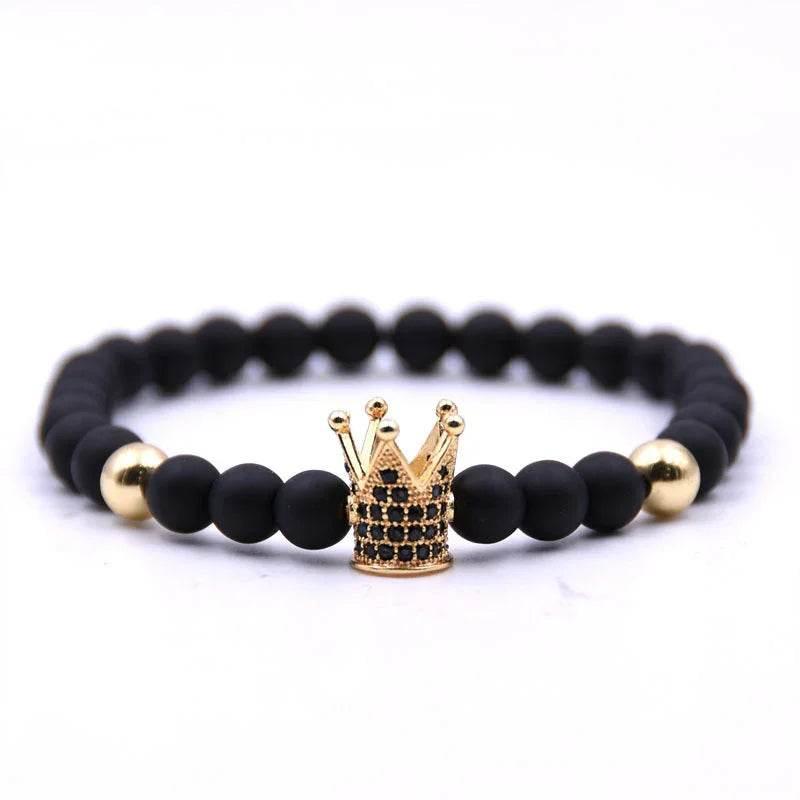 Crown Matte Black Copper Bead Bracelet Zircon - ZA-Zola
