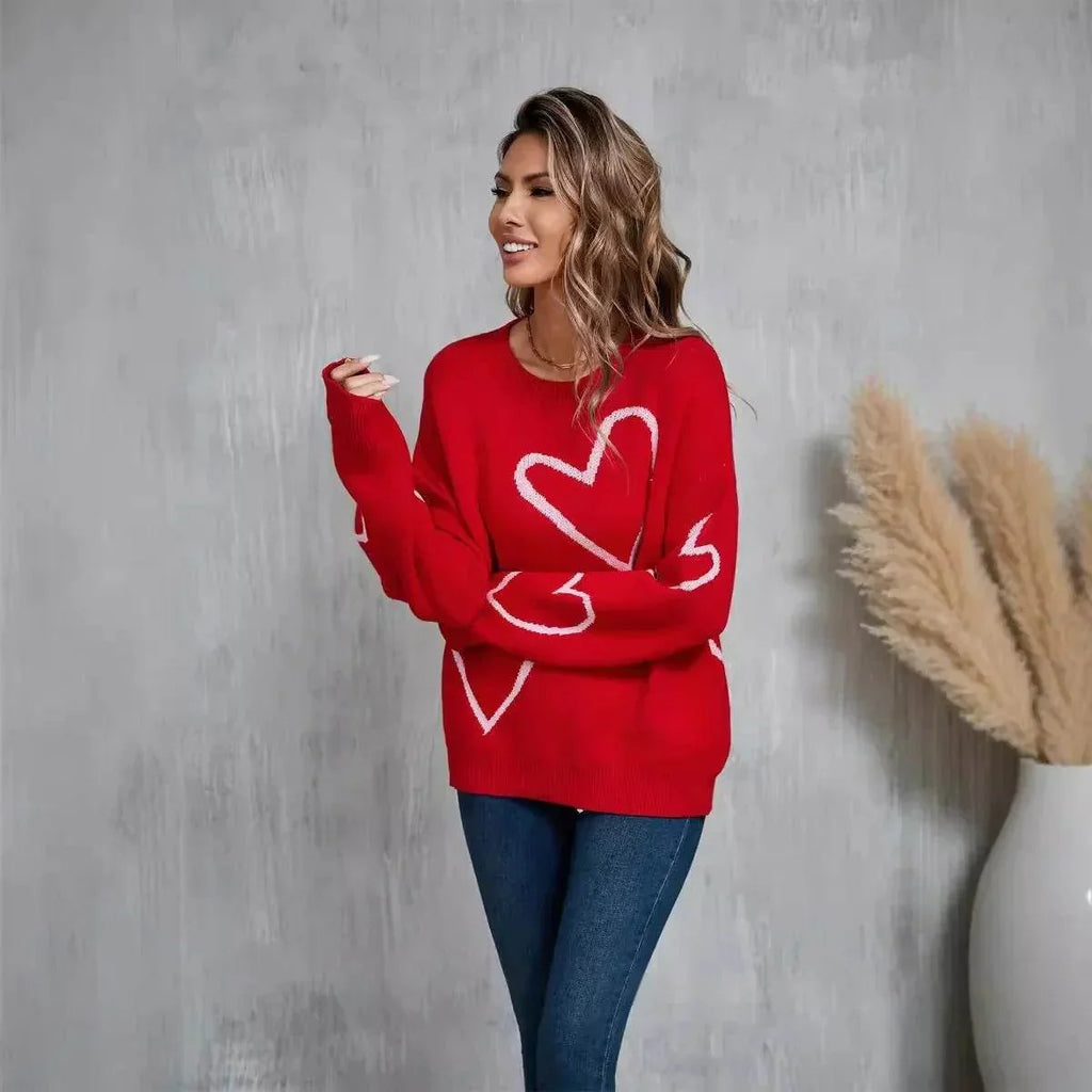 Valentine's Day Heart Sweater | Red & White Pullover - ZA-Zola