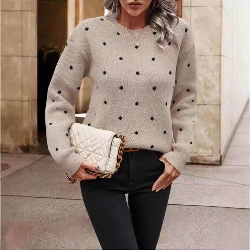 Polka Dot Pullover Sweater – Casual Winter Knitwear - ZA-Zola