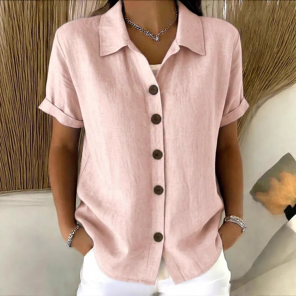 Lapel Button Linen Blend Shirt | Women Long Sleeve