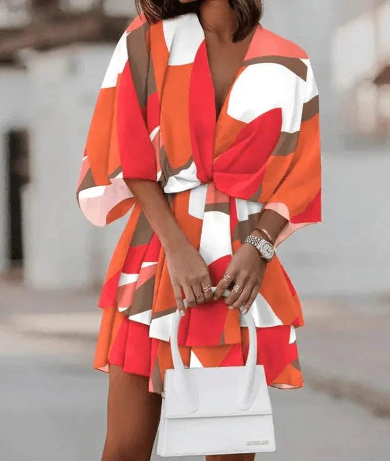 Floral V-Neck Loose Cake Dress – Summer Charm - ZA-Zola