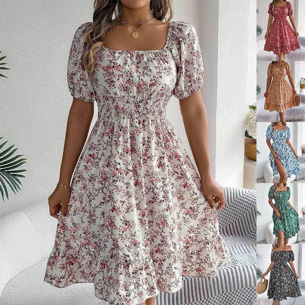 Floral Print Square Collar Ruffle Dress – Summer Fashion - ZA-Zola