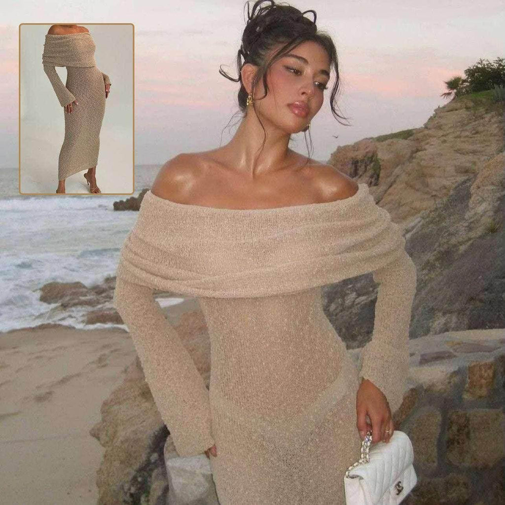 One-Shoulder Knitted Long Sleeve Dress – Beach to Bar Chic - ZA-Zola