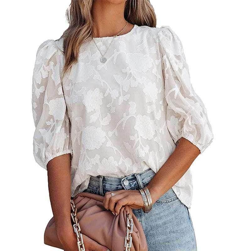 Puff Sleeve Chiffon Top | Floral Sweet Pullover - ZA-Zola
