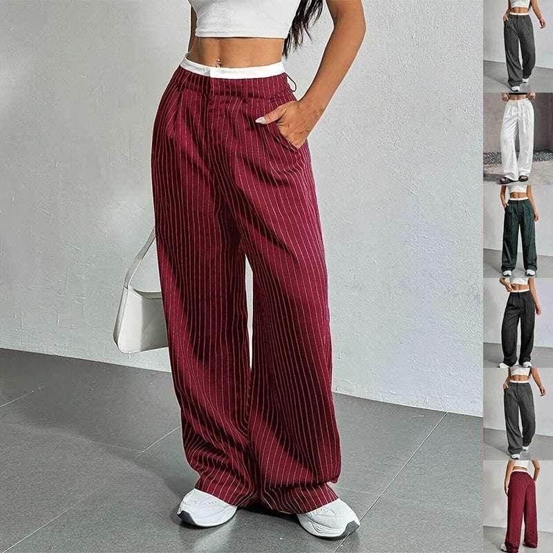 Striped High Waist Straight Pants for Women - ZA-Zola