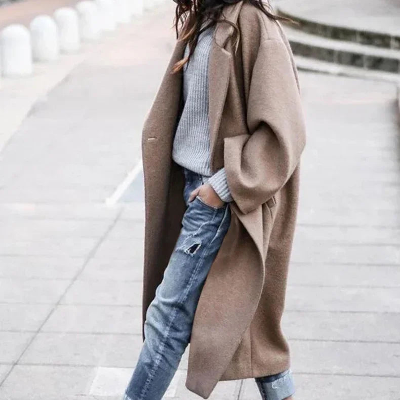 Fashion Long Lapel Coat for Women – Warm Solid Color Winter Coat - ZA-Zola
