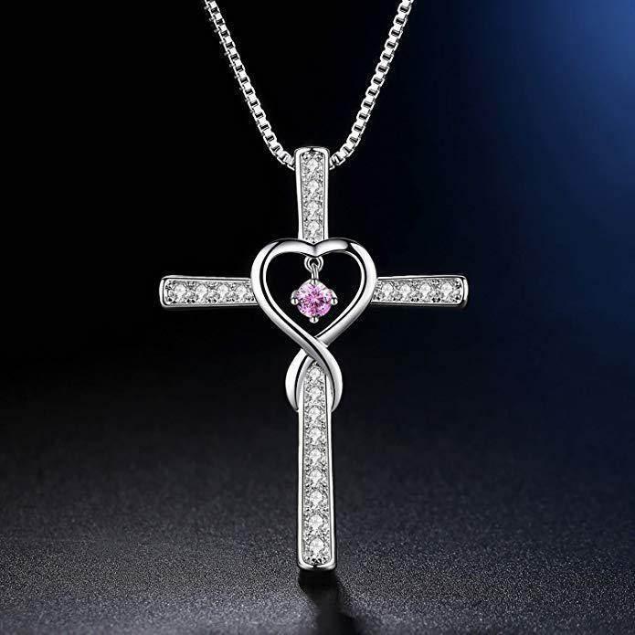 Infinity Love Birthstone Cross Necklace – Women’s Faith - ZA-Zola