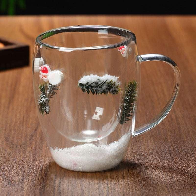 Christmas Double Layer Glass Cup | Heat-Resistant 350ml Mug - ZA-Zola