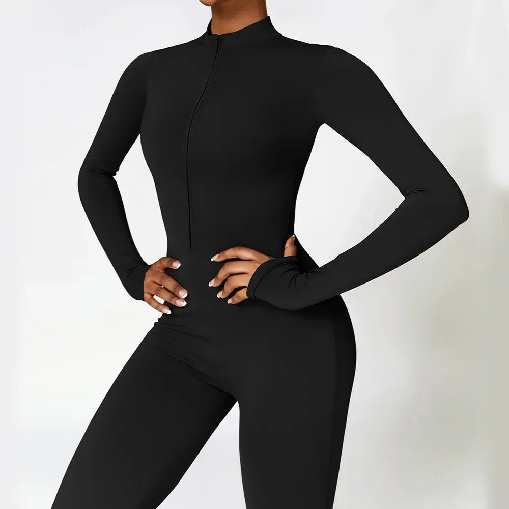 Women Warm Zipper Yoga Jumpsuit Long Sleeve Sportswear - ZA-Zola