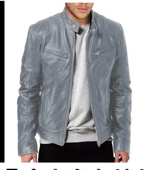 Men's Warm Zipper Cardigan with PU Leather Detail - ZA-Zola