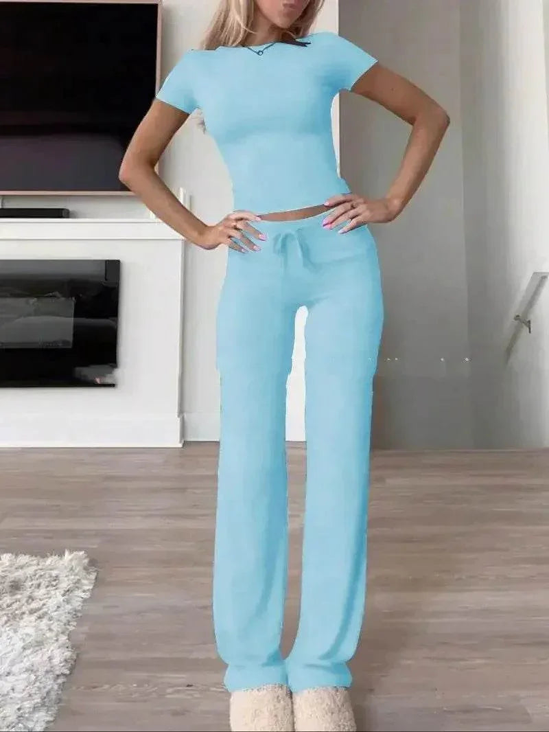 Comfy Two-Piece Lounge Set – Short Sleeve & Pants - ZA-Zola