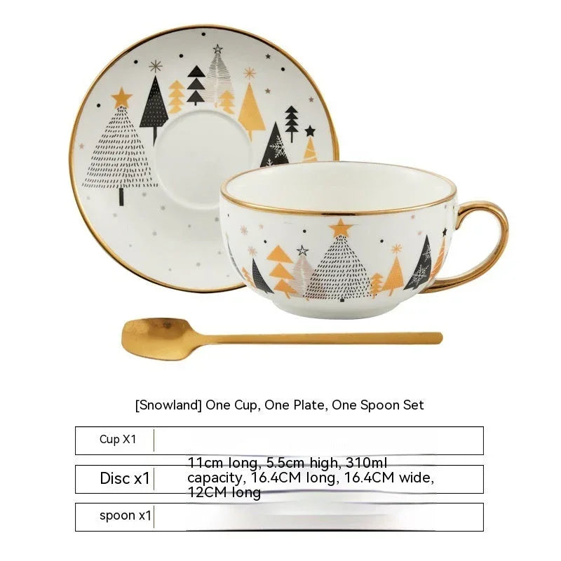 Christmas Ceramic Cup Set – Festive Porcelain Mug with Saucer & Spoon - ZA-Zola
