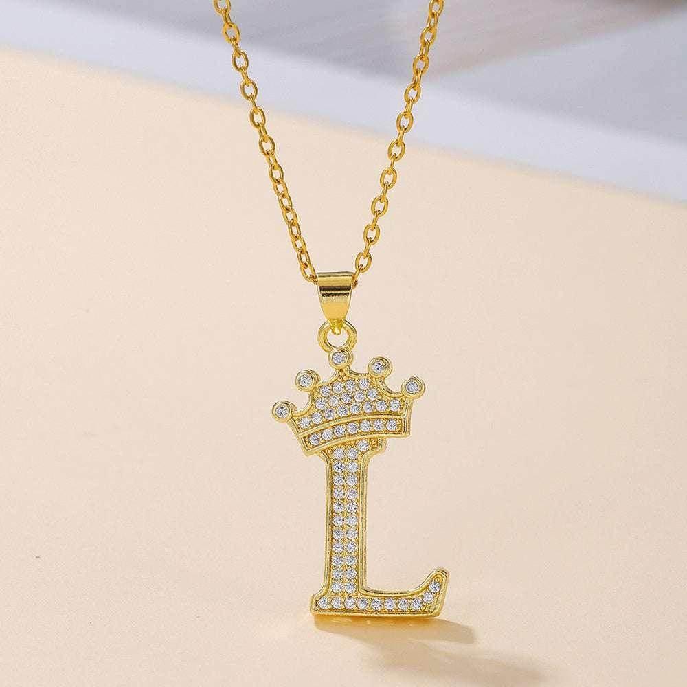 Gold Crown Initial Pendant Necklace for Daily Wear - ZA-Zola
