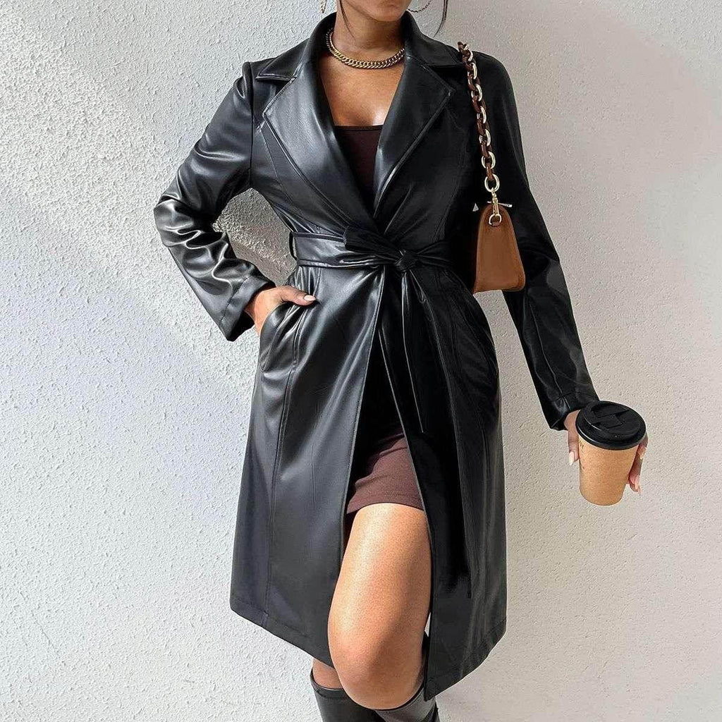 Long Sleeve Lapel PU Leather Jacket – Slim Fit Women’s Coat - ZA-Zola