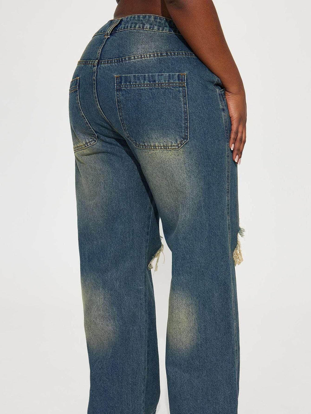Ripped Sea Blue Wide-Leg Retro Jeans - ZA-Zola