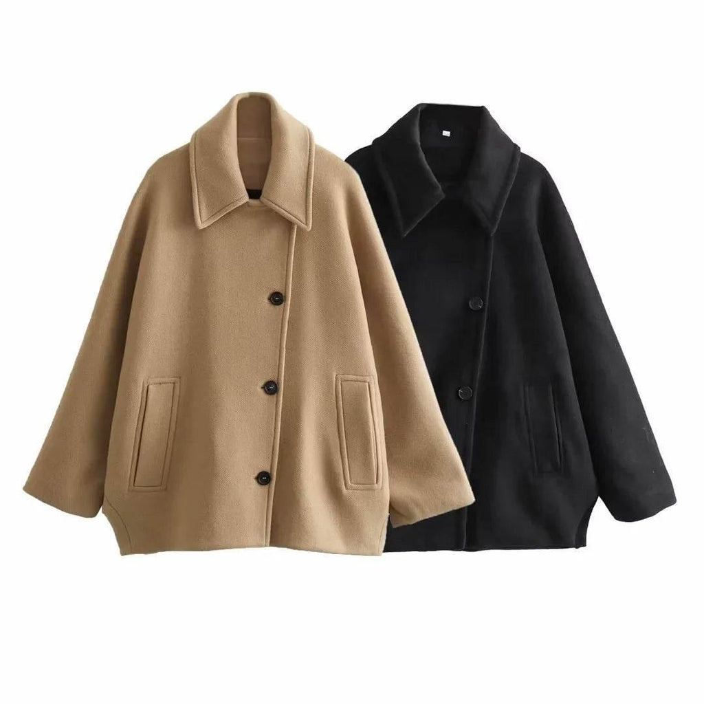 Buy Winter Wool Blend Batwing Sleeve Overcoat - Elegant - ZA-Zola