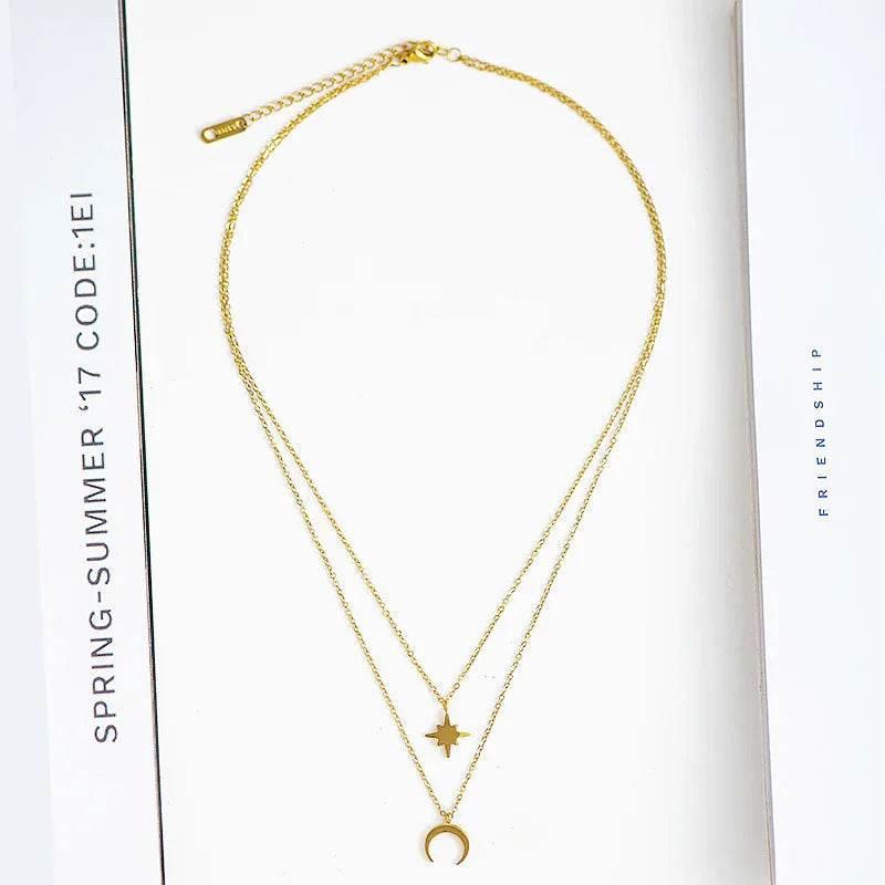 Moon & Star Twin Clavicle Chain – Shop Elegant Style - ZA-Zola
