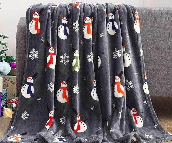 Cozy Christmas Elk & Snowman Blanket – Flannel - ZA-Zola
