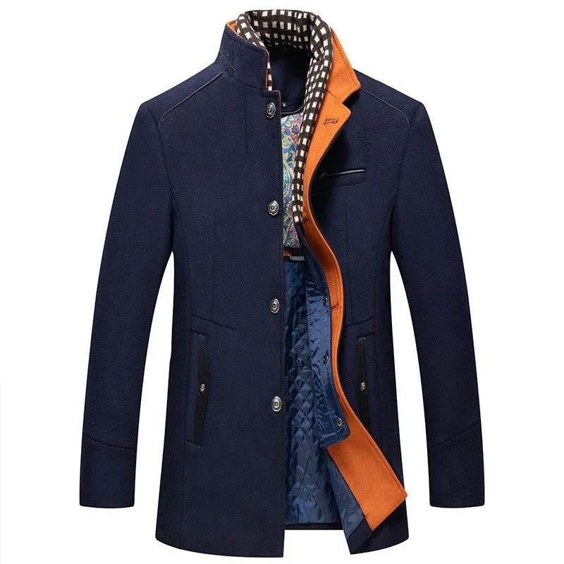 Slim Fit Stand Collar Men's Coat – Medium Length - ZA-Zola