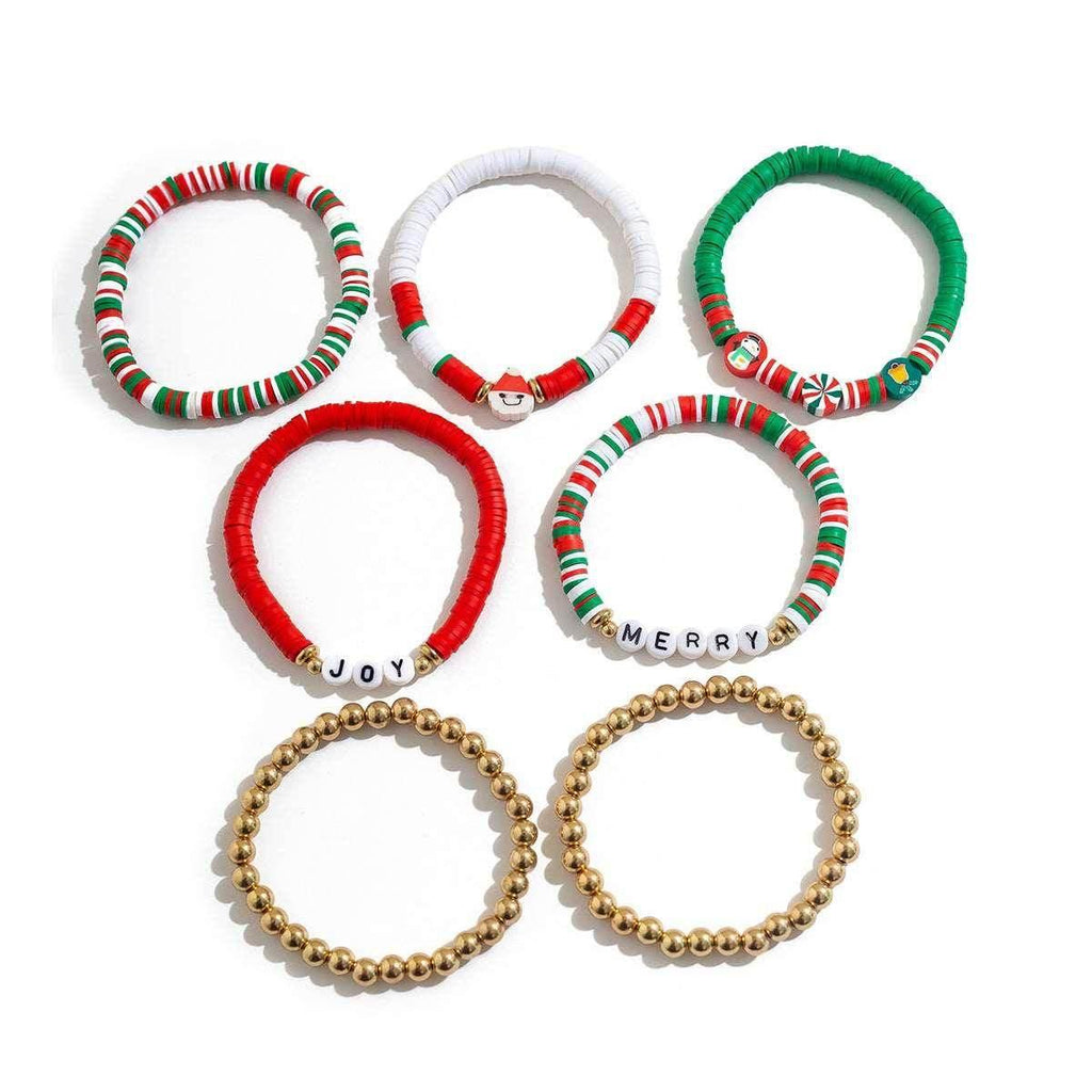 Festive Christmas Polymer Clay Bracelet Set | Holiday Gift - ZA-Zola
