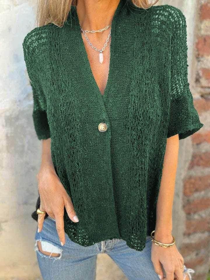 V-neck Hollow Out Knit Cardigan for Women - ZA-Zola