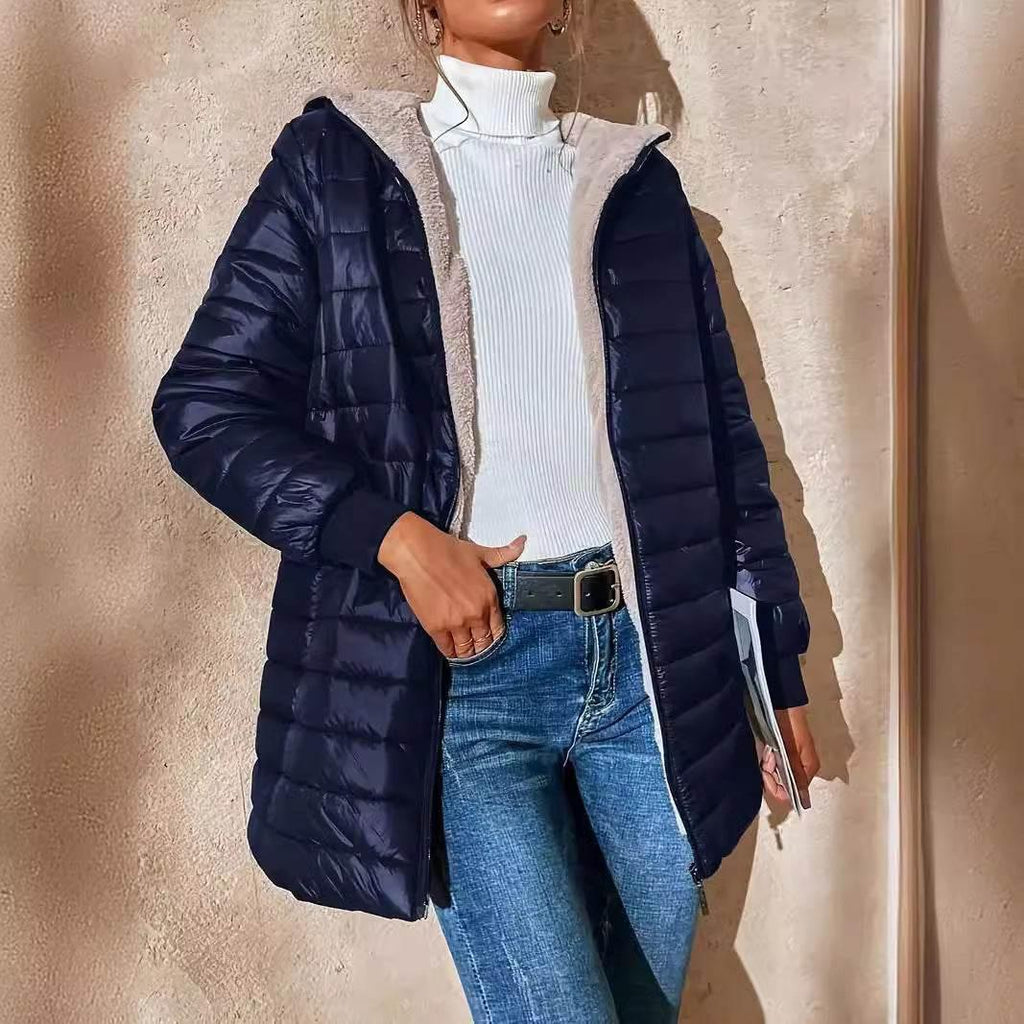 Fleece-lined Quilted Cotton Jacket | Warm Mid-Length Hooded Coat - ZA-Zola