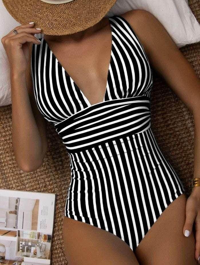 Green Striped One-Piece Swimsuit – Sleek & Chic - ZA-Zola