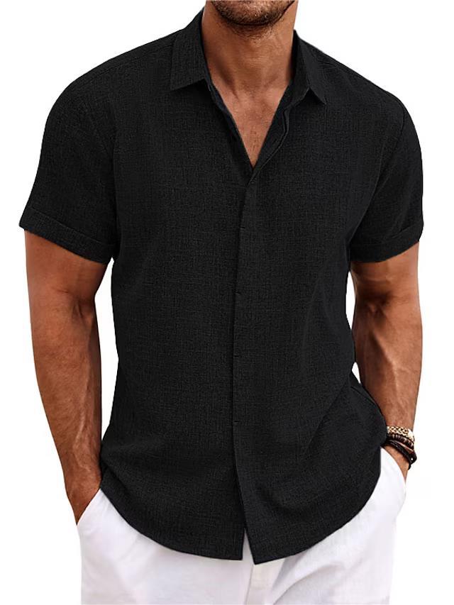 Men’s Linen Style T-Shirt Loose Short Sleeve Casual