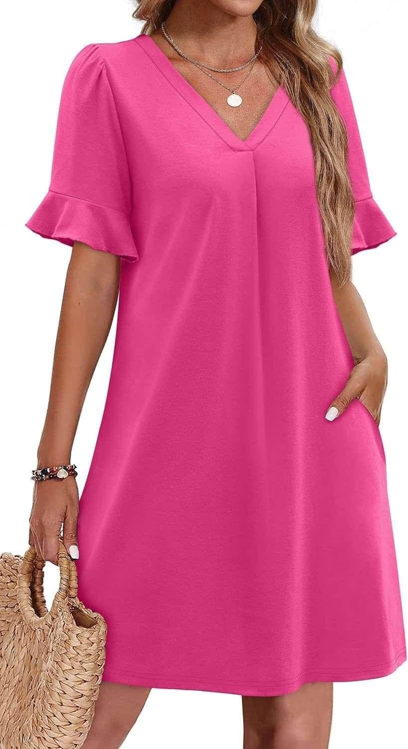 V-Neck Ruffled Vacation Dress with Pockets – Women - ZA-Zola