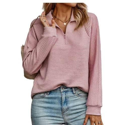Women's Zipper Knit Pullover – Sporty & Stylish - ZA-Zola