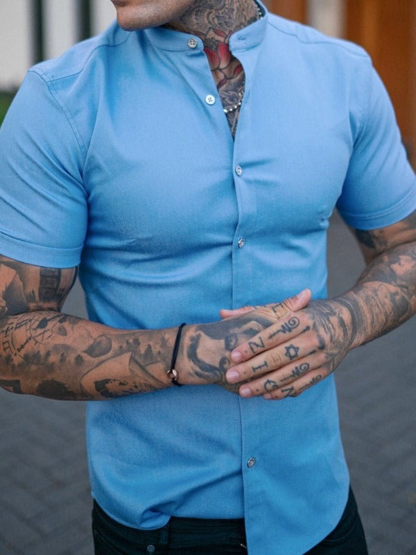 Men's Slim Fit Short Sleeve Solid Color Summer Shirt