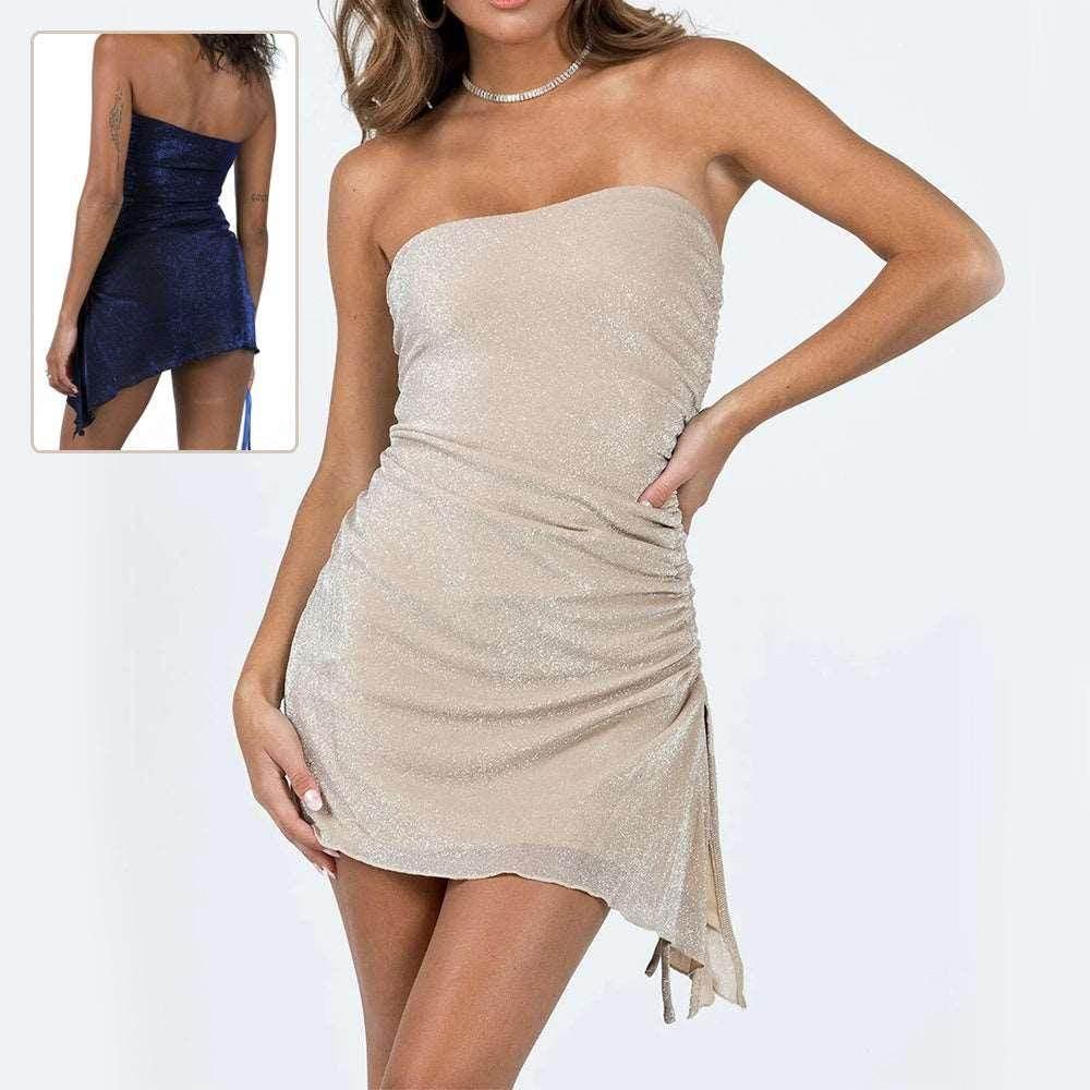 Strapless Tube Top Mini Dress - High Waist Drawstring - ZA-Zola