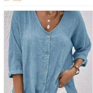 Casual V-Neck Button Top – Loose Fit for Women - ZA-Zola