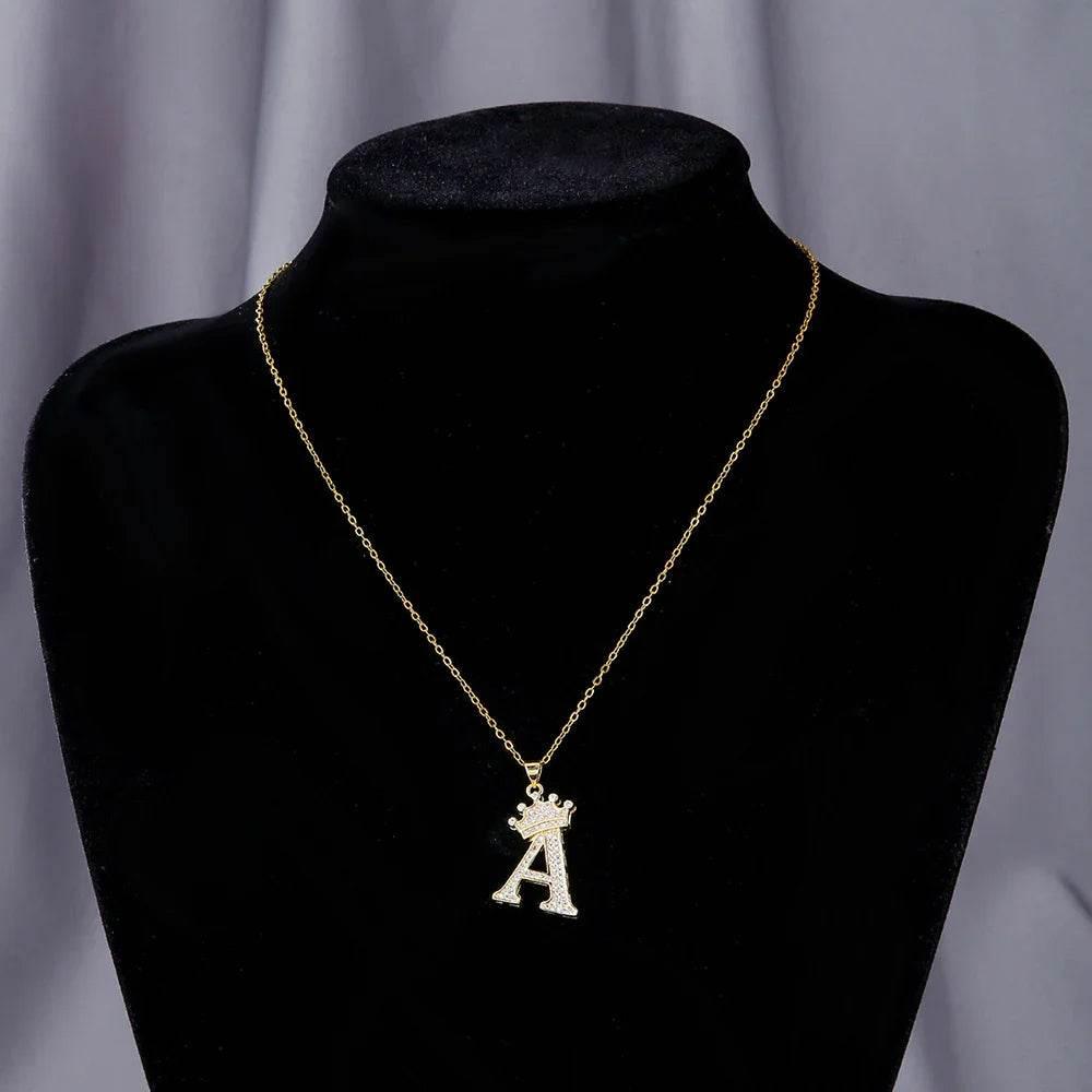 Gold Crown Initial Pendant Necklace for Daily Wear - ZA-Zola
